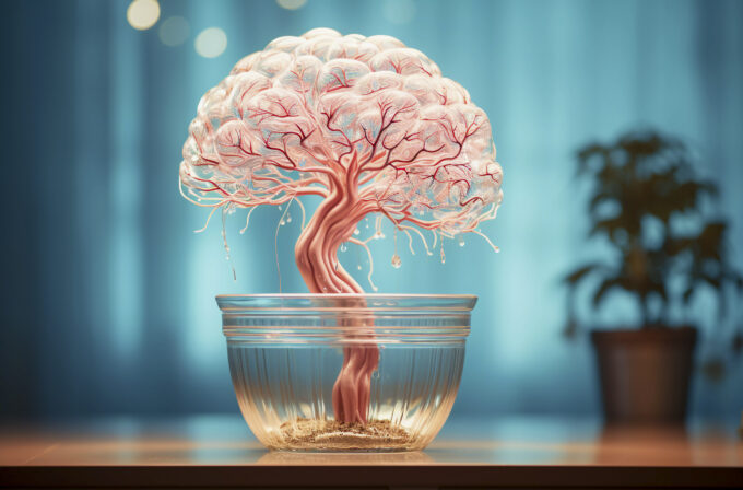 Vaso contenente un albero-cervello.